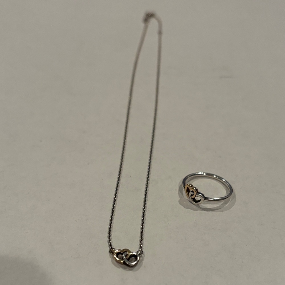 Pandora Silver Heart Necklace with Ring (Two Tone)